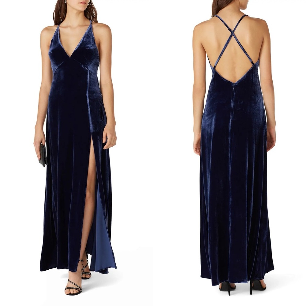 NEON BLONDE | Vapour Velvet Maxi Navy Gown Cross Back